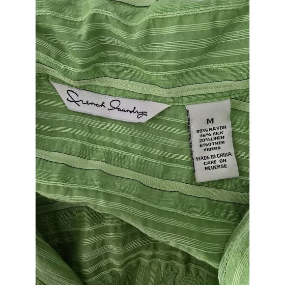 French Laundry Silk Linen Blend Button Up Lime Green Striped Y2K Shirt Womens M‎ - Picture 3 of 9
